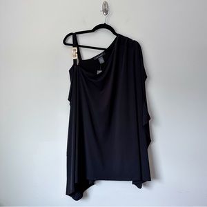Ashley Stewart Black One Shoulder Gold Detail Flowy Blouse